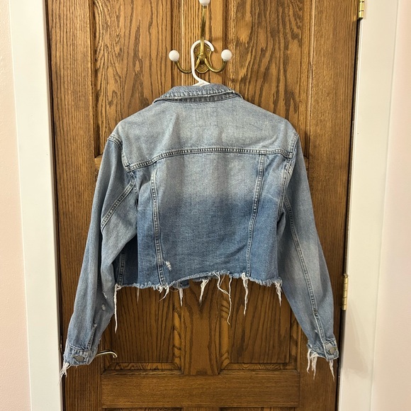 Lucky Brand Cut-Off Trucker Distressed Blue Jean Denim Jacket Women’s Size Large - Picture 8 of 9